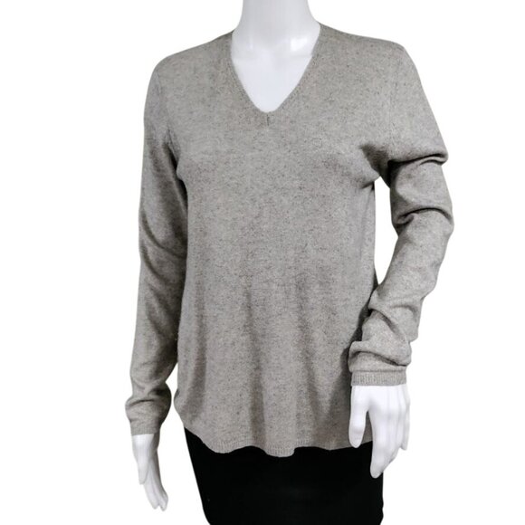 August Silk Cashmere Blend Long Sleeve V-Neck Preppy Knit Sweater Gray Medium - Picture 1 of 8